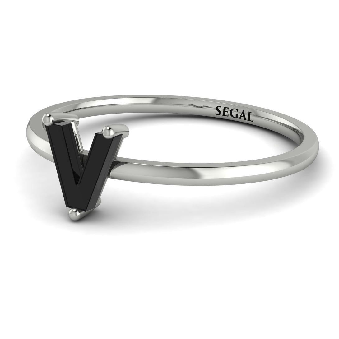 V Letter - Initial White Gold Diamond Ring
